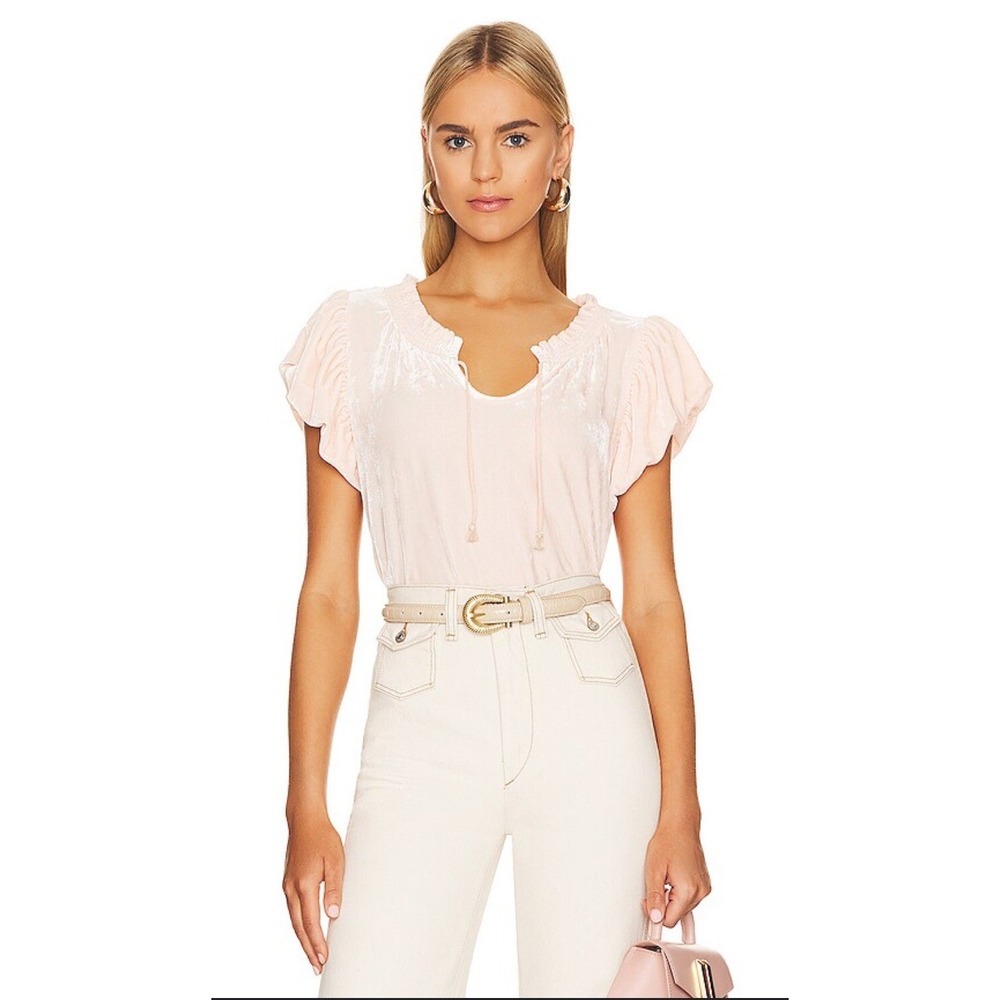 Free People Top Large Teresa Blouse Pink Velvet Crop Shirt‎